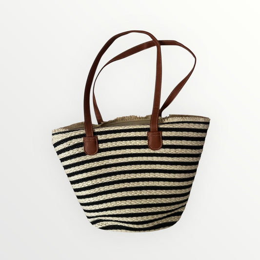 Bolso de Rafia con Rayas Negras - Estilo Marinero