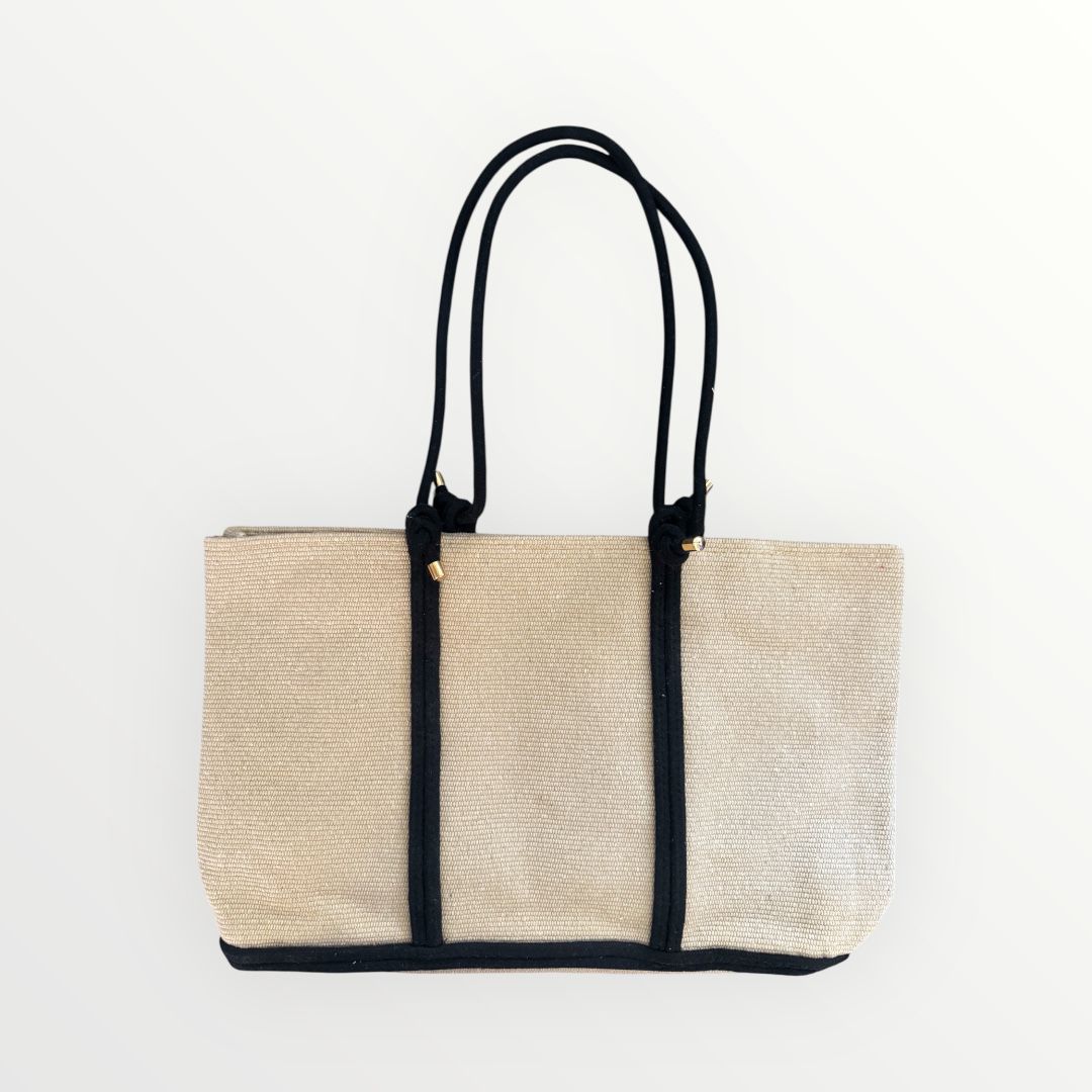Bolso Tote de Yute Natural con Detalles Negros - Estilo Eco