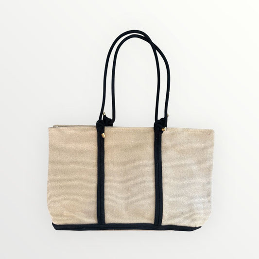 Bolso Tote de Yute Natural con Detalles Negros - Estilo Eco