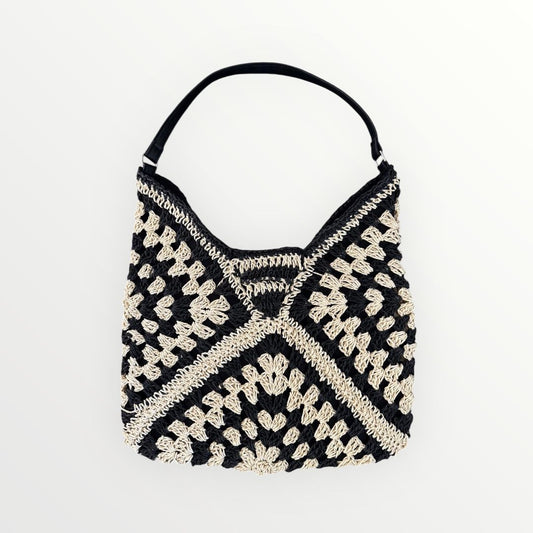 Bolso de Crochet Bicolor Negro y Beige - Estilo Bohemio